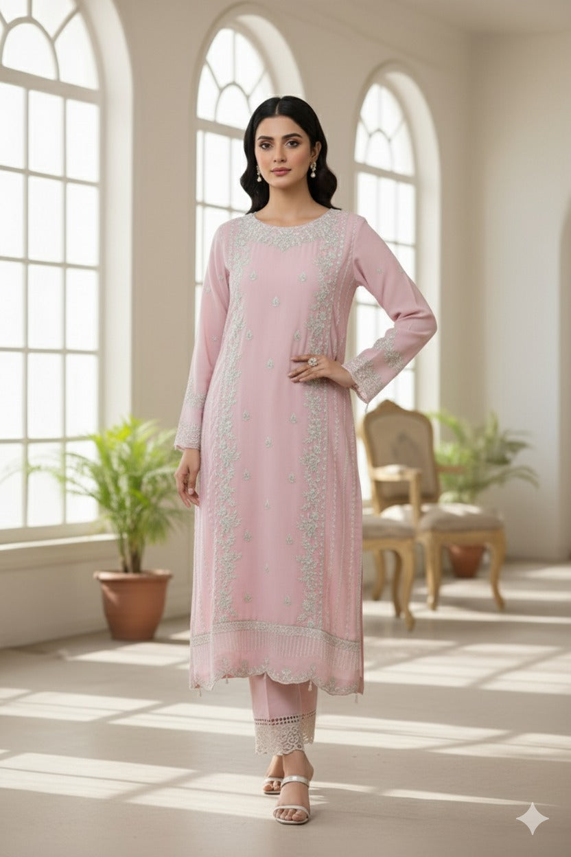 3 Piece Stitched Embroidered & Printed Chiffon Suit - Ready To Wear