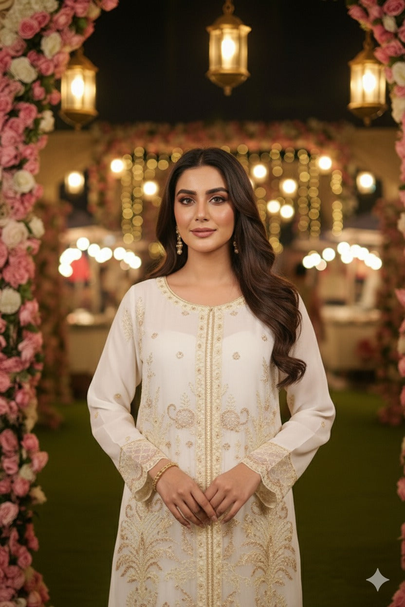 3 Piece Stitched Embroidered Chiffon Suit - Ready To Wear