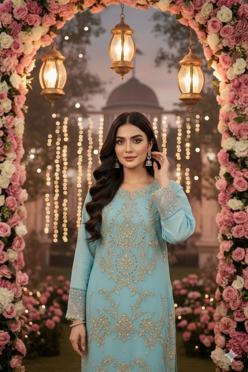 3 Piece Stitched Chiffon Suit - Ready To Wear