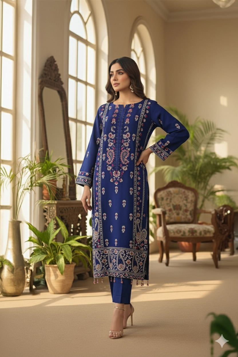 3 Piece Stitched Chiffon Embroidered Dress - Ready To Wear
