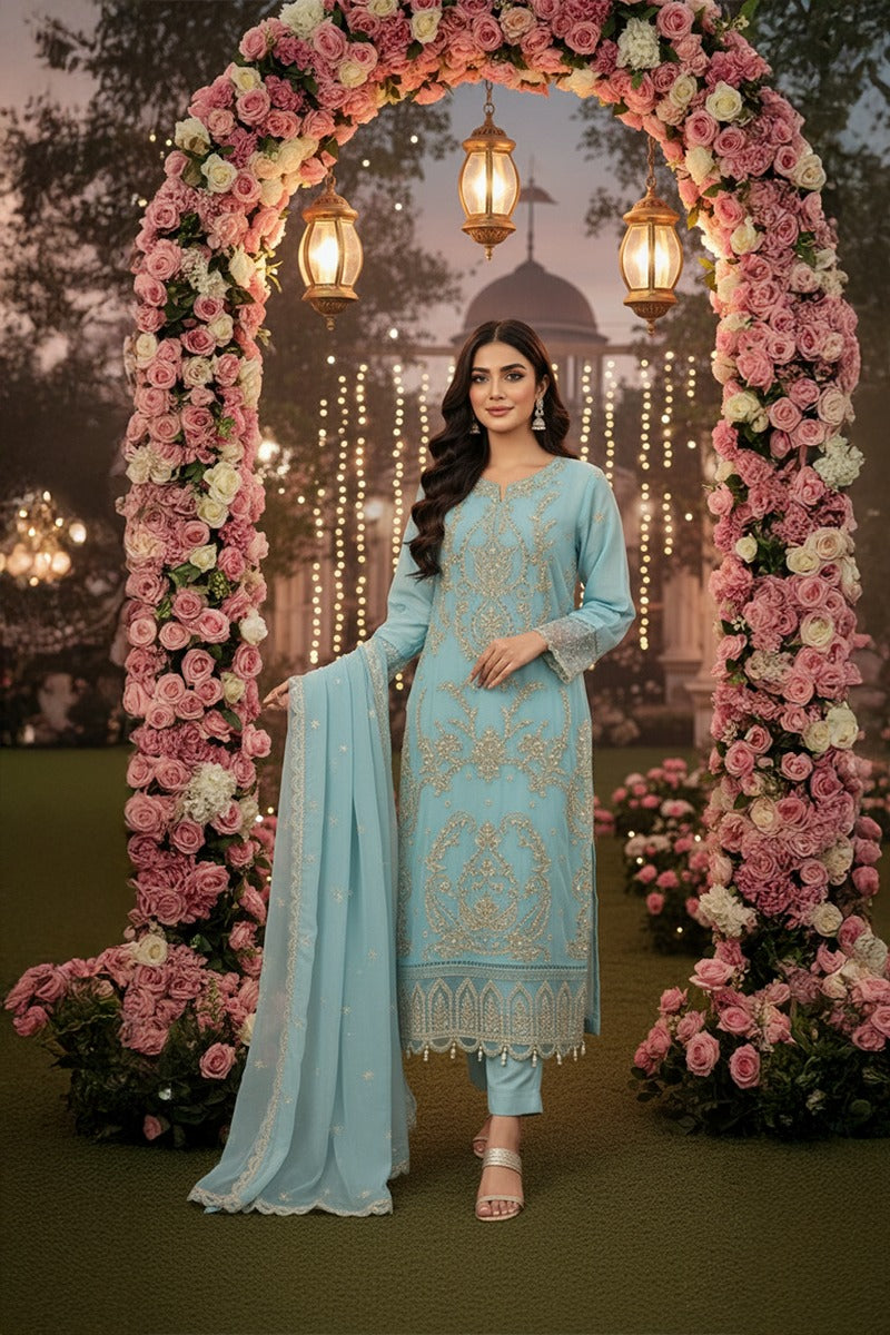 3 Piece Stitched Chiffon Suit - Ready To Wear