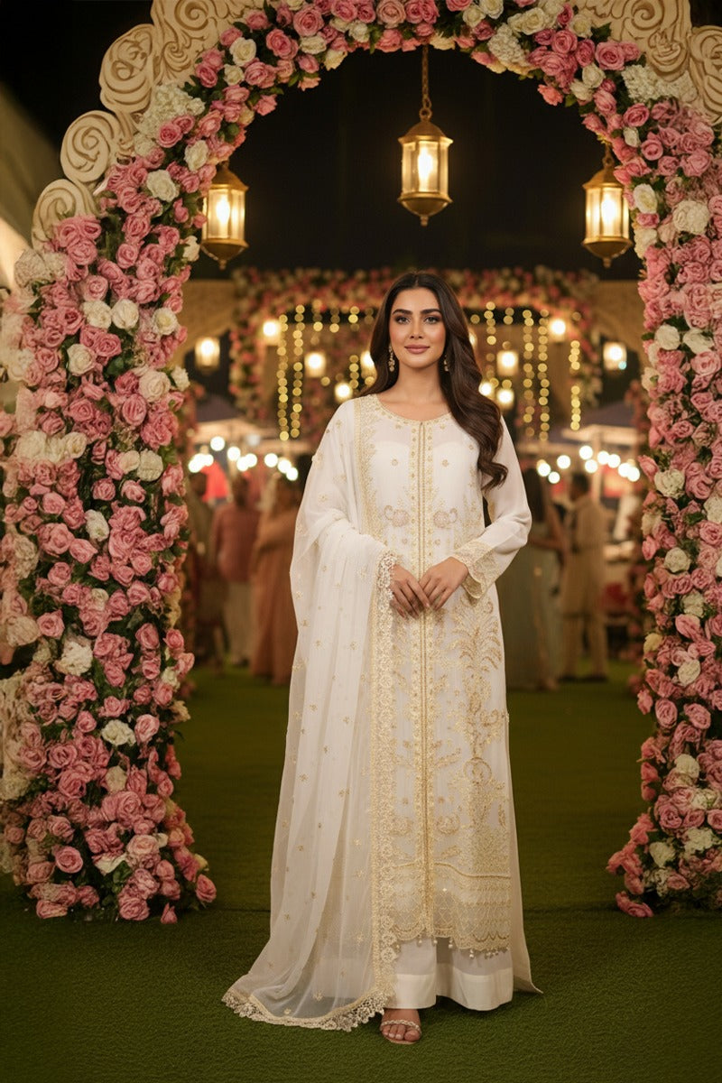 3 Piece Stitched Embroidered Chiffon Suit - Ready To Wear