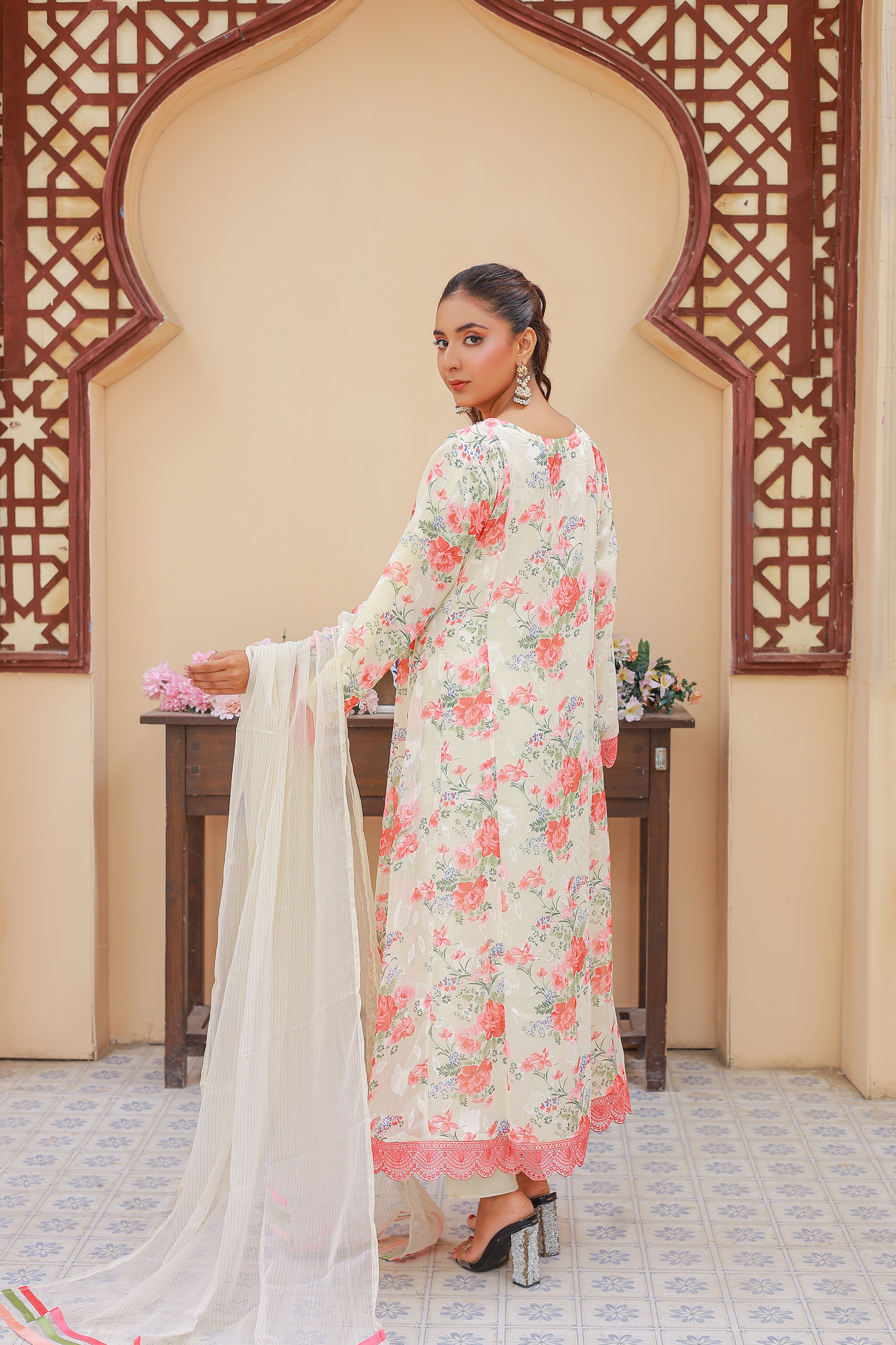 03-Piece Florence Printed And Chiffon Embroidered Suit