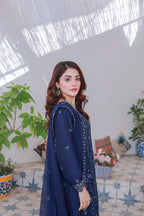 Mahpara 03-Piece Embroidered Blue Chiffon Suit