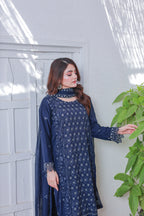 Mahpara 03-Piece Embroidered Blue Chiffon Suit