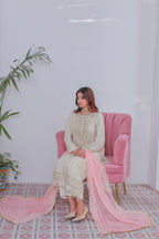 Mahpara 03-Piece Embroidered Pista Chiffon Suit